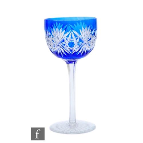 699 - An early 20th Century Thomas Webb & Sons drinking glass, the ovoid bowl cased in royal blue over... 