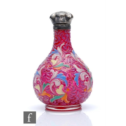 714 - A small late 19th Century continental glass scent bottle in the manner of Moser, the footed spherica... 