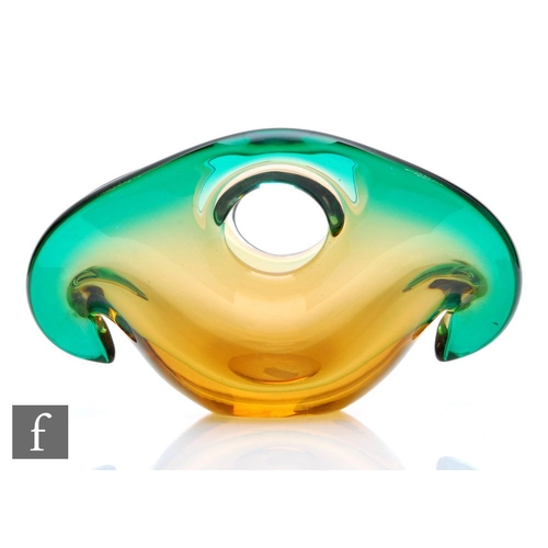 730 - A later 20th Century Italian Murano sommerso glass bowl of compressed ovoid form with turned down ri... 