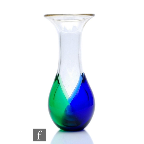 736 - A post war Czech glass vase in the manner of Ladislav Palacek, the swollen ovoid base dipped in blue... 