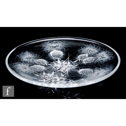 737 - A large clear crystal glass plaque by Josef Svarc for Podebrady Glassworks, of shallow circular form... 