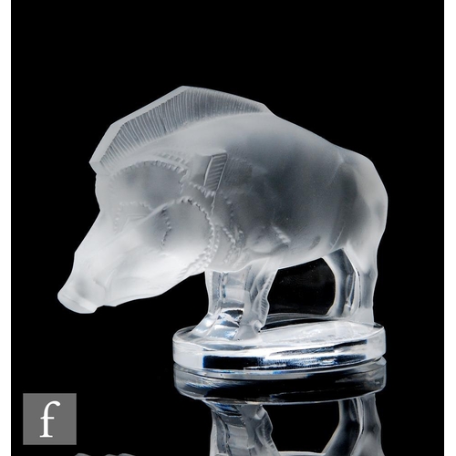 738 - A later 20th Century Lalique clear and frosted glass car mascot titled Sanglier after an original de... 