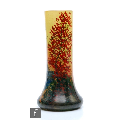 741 - An early 20th Century continental glass vase in the manner of Legras, the cylindrical body falling t... 