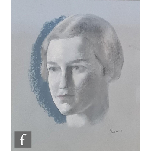 572 - JACOB KRAMER (1892-1962) - Portrait study of a young woman, pastel drawing on grey paper, signed, fr... 