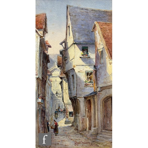 573 - ALBERT HODDER (FLOURISHED 1850-1895) - A French street scene, watercolour, signed and dated 1899, fr... 