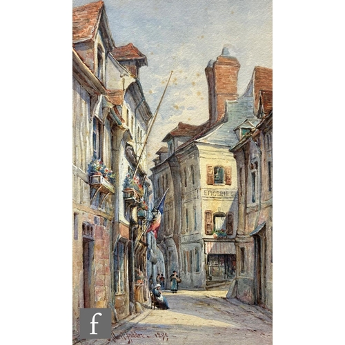 573 - ALBERT HODDER (FLOURISHED 1850-1895) - A French street scene, watercolour, signed and dated 1899, fr... 