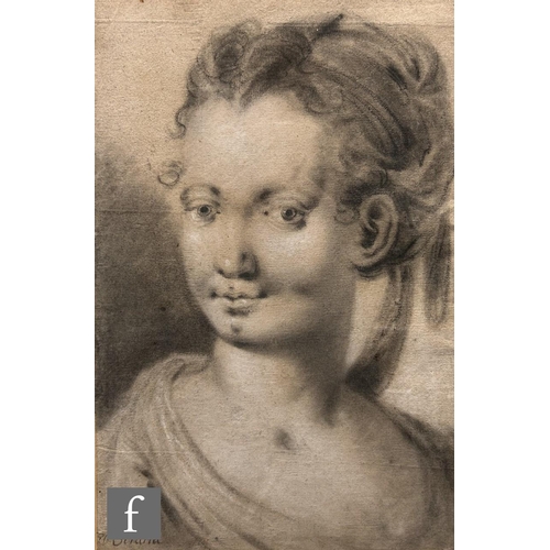 574 - ITALIAN SCHOOL (18TH CENTURY) - Portrait of a young lady, bust length, graphite and white chalk, bea... 