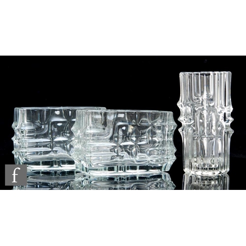 938 - A pair of Rosice clear pressed glass vases designed in 1970 by Vladislav Urban, of rounded rectangul... 