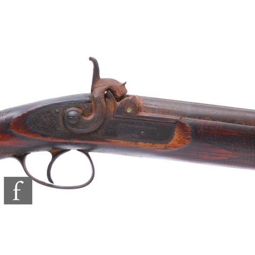 424 - A 19th Century percussion musket by B Thursfield, 89cm barrel, later ram rod, hatched stock plain bu... 