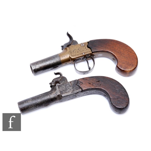 428 - A 19th Century percussion muff pistol, 5cm twist off barrel, together with a similar muff pistol 4.5... 