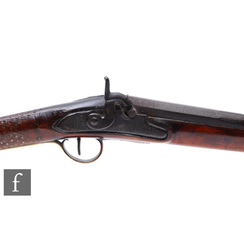 437 - A 19th Century percussion musket, 75cm barrel with ramrod, brass fittings and trigger guard.