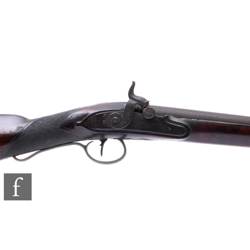 438 - A 19th Century percussion musket, 88cm barrel with ram rod, brass trigger guard.