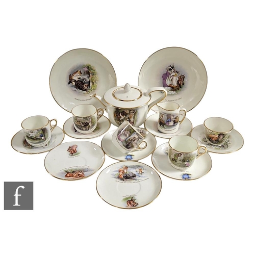 504 - A 1920s Grimwades Beatrix Potter nursery teaset comprising teapot, milk jug, sugar bowl, four cups, ... 