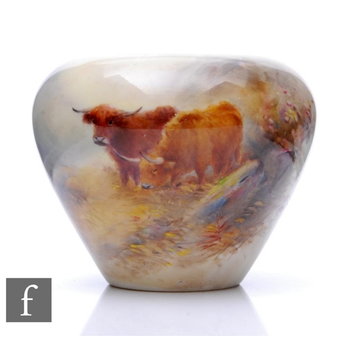 516 - A small Royal Worcester posy vase, shape G210, of tapered ovoid form, hand painted by Harry Stinton ... 