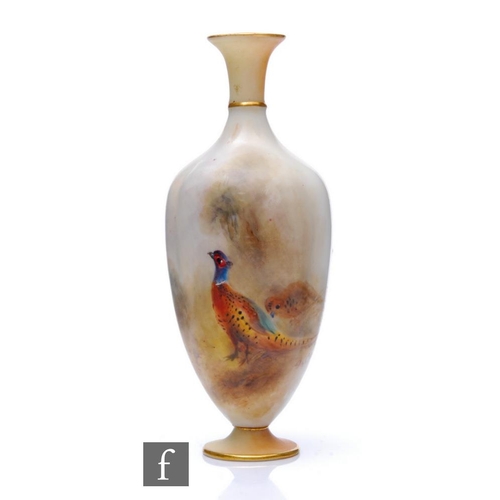 517 - A small Royal Worcester vase of slender baluster form, shape number G790, hand painted by James Stin... 