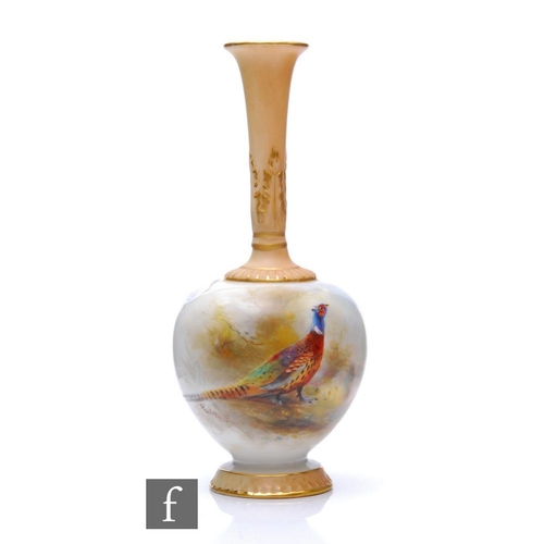 518 - A Royal Worcteser vase, shape 1661, of footed globe and shaft form, hand painted by James Stinton wi... 