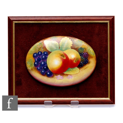 522 - A large oval porcelain plaque decorated by M. Hobbs in the manner of Royal Worcester with a scene of... 