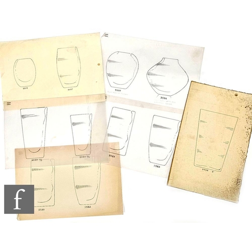 593 - A collection of Whitefriars master artwork pen on tracing paper and paper designs and a workshop ill... 