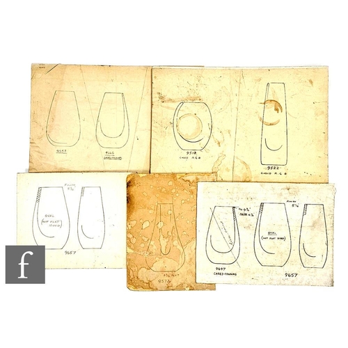 600 - A collection of Whitefriars workshop illustrated working boards for cased vases including designs by... 