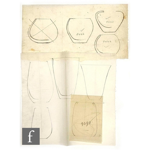 601 - A collection of Whitefriars prepatory drawings in pencil on tracing paper and paper, to include 9290... 