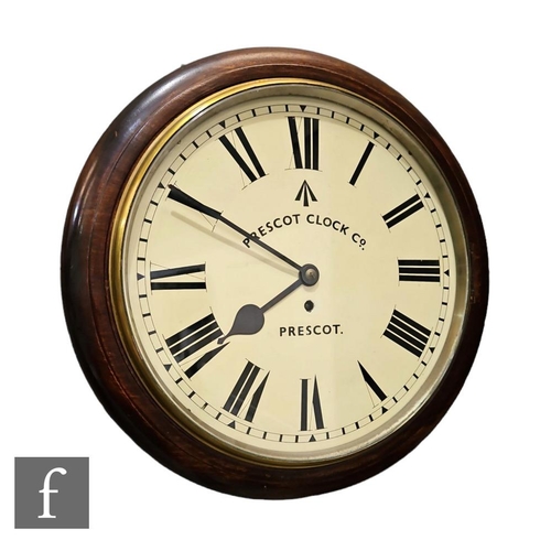 368 - An early 20th Century mahogany cased wall clock with eight-day single fusee movement, the later pain... 