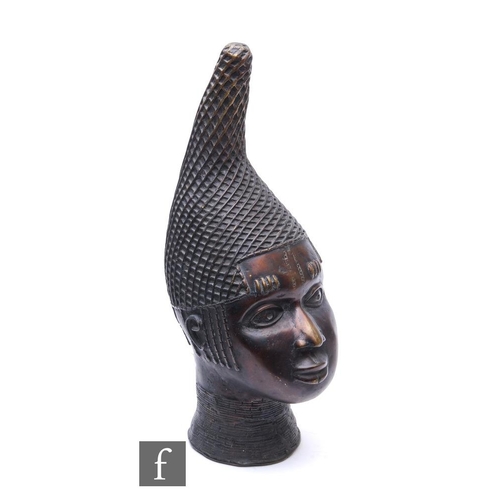 392 - A mid 20th Century Benin bronze head, Idia, Iyoba (the Queen Mother of the Benin Empire), height 56c... 