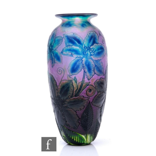 788 - A large contemporary cameo glass vase by Jonathan Harris, the slender shouldered ovoid body triple c... 