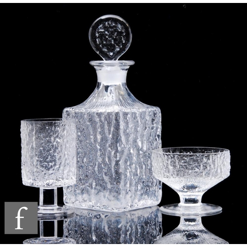 912 - A Whitefriars clear crystal Glacier decanter, designed by Geoffrey Baxter, of square section with te... 