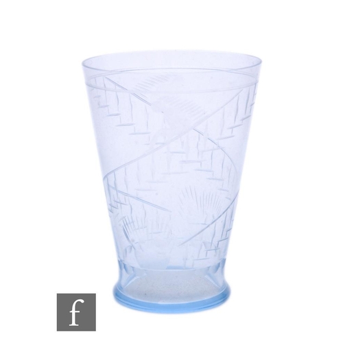 942 - A 1930s Scandinavian tumbler drinking glass, possibly Orrefors, the body engraved in the round with ... 