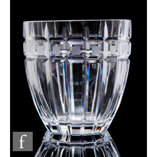 878 - A contemporary Waterford Crystal Marquis crystal glass vase, the ovoid body mitre cut with repeat li... 