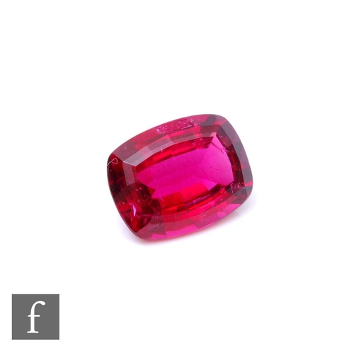 100 - A loose cut and polished cushioned rectangular rubellite stone 13.5mm x 10.5mm x 6.5mm, weight 6.35c... 