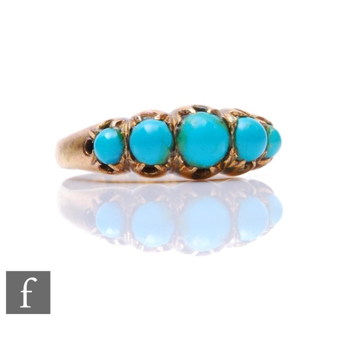 159 - A late 19th Century 18ct hallmarked graduated five stone turquoise ring, weight 2.4g, ring size O, B... 