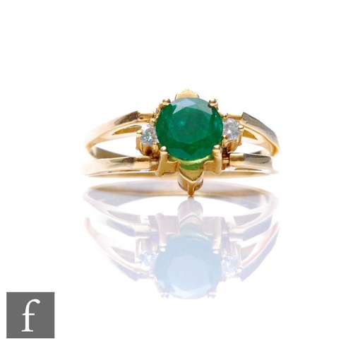 34 - An 18ct novelty metamorphic ring, one side a nine stone diamond cluster folding over to an emerald a... 