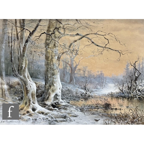 552 - GEORGE WELLS QUATREMAIN (1857-1930) - A winter landscape, gouache and wash, signed, framed, 36cm x 4... 