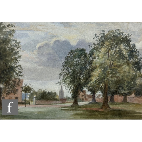 556 - HANNAH H. HOPKINS (FLOURISHED 1871 - 1879) - 'Adderbury Green', watercolour, bears attached descript... 