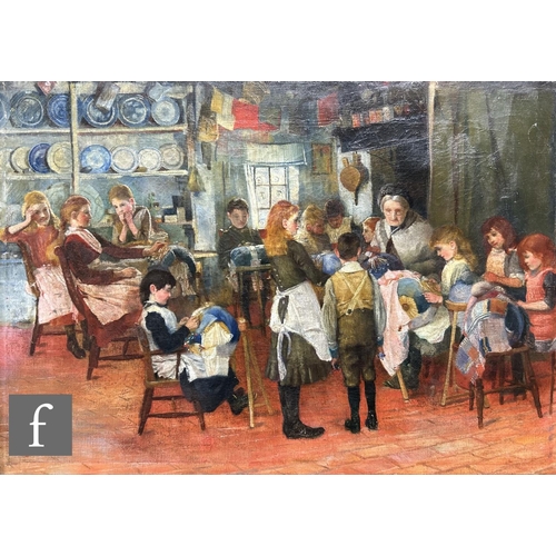 584 - ENGLISH SCHOOL (LATE 19TH CENTURY) - 'A Bedfordshire Lace School', oil on canvas, signed with monogr... 