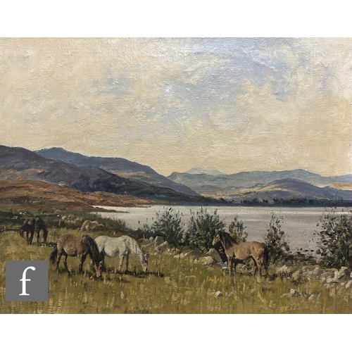 586 - WALTER ROBIN JENNINGS (1927-2005) - 'Ponies by the Loch', oil on canvas, signed, framed, 61cm x 76cm... 