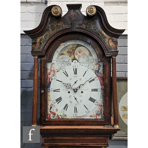 1004 - An early 19th Century oak and mahogany crossbanded longcase clock with eight-day movement, the 14 in... 