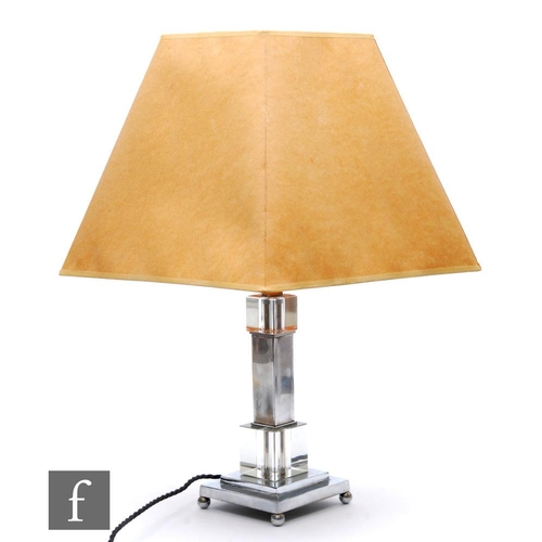 9077 - A 20th Century table lamp, with chrome and Perspex stepped details, complete with shade, height 46cm... 
