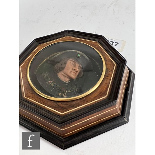 337 - A replica coloured wax profile portrait of Sir Thomas More wearing the jewelled collar of The Order ... 