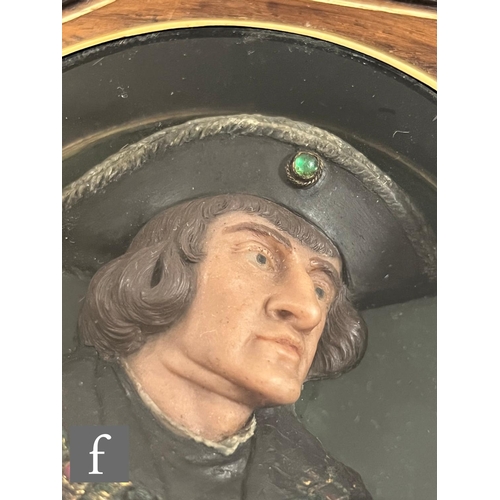 337 - A replica coloured wax profile portrait of Sir Thomas More wearing the jewelled collar of The Order ... 