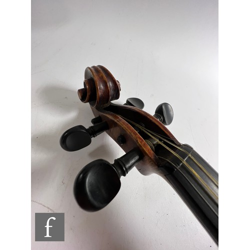 373 - A late 19th Century German violin bears label L. Lowendall, Dresden, length 36cm, stamped 'Lowendall... 