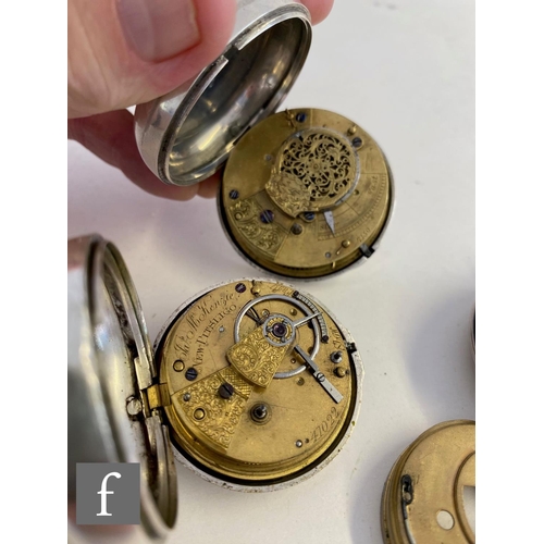 304 - Two hallmarked silver pair cased verge pocket watches each with Roman numerals to a white enamelled ... 