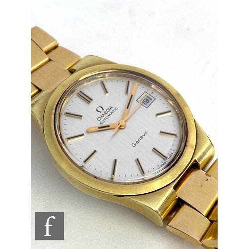 313 - A gentleman's gilt metal Omega automatic Geneve wrist watch with batons and date facility to a silve... 