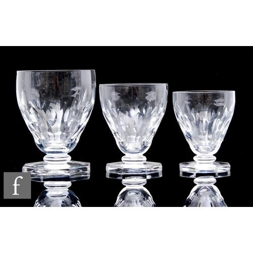 840 - A part suite of French clear cut crystal drinking glasses, possibly St Louis, with repeat lozenge cu... 