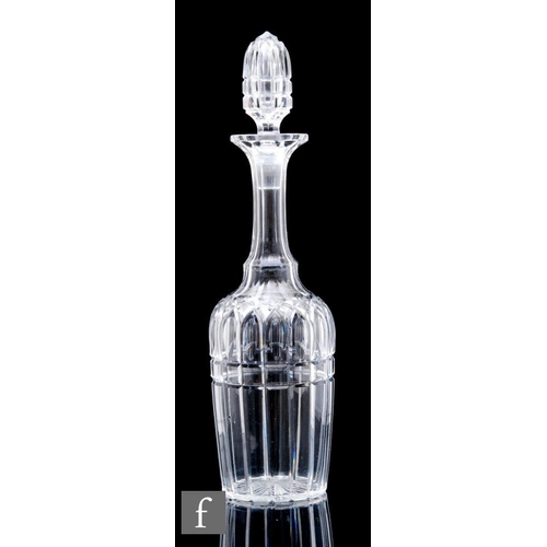 850 - A late 19th Century clear crystal glass decanter, of high shouldered ovoid form with tall collar fac... 