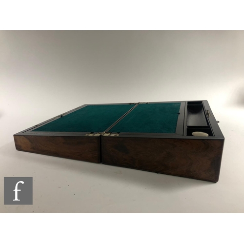 332 - A mid 19th Century rosewood mother of pearl and abalone shell inlaid writing slope, the interior fit... 