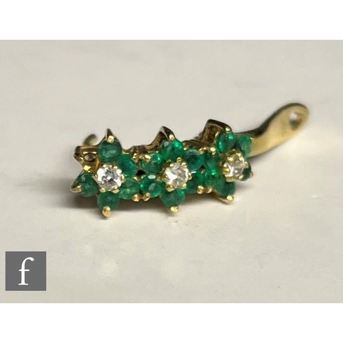 172 - Amended description - A pair of 14ct emerald and diamond hinged loop earrings each comprising of thr... 