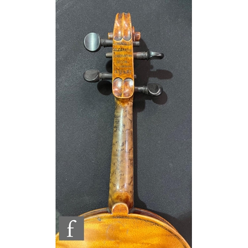 373 - A late 19th Century German violin bears label L. Lowendall, Dresden, length 36cm, stamped 'Lowendall... 