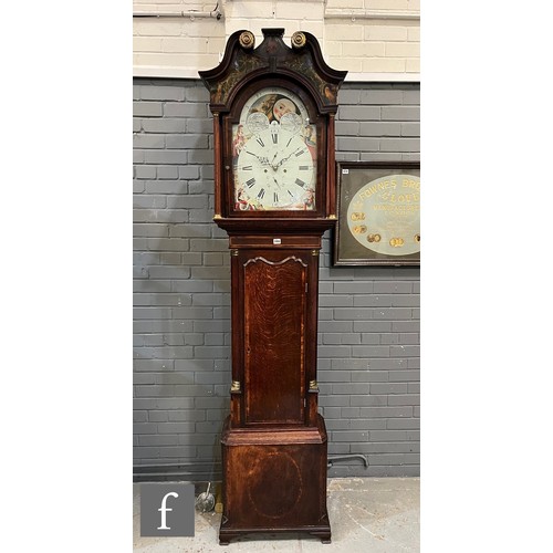 1004 - An early 19th Century oak and mahogany crossbanded longcase clock with eight-day movement, the 14 in... 